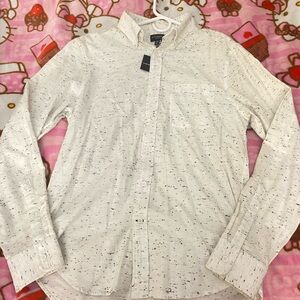 Club Monaco White Speckled Casual Button Down Shirt